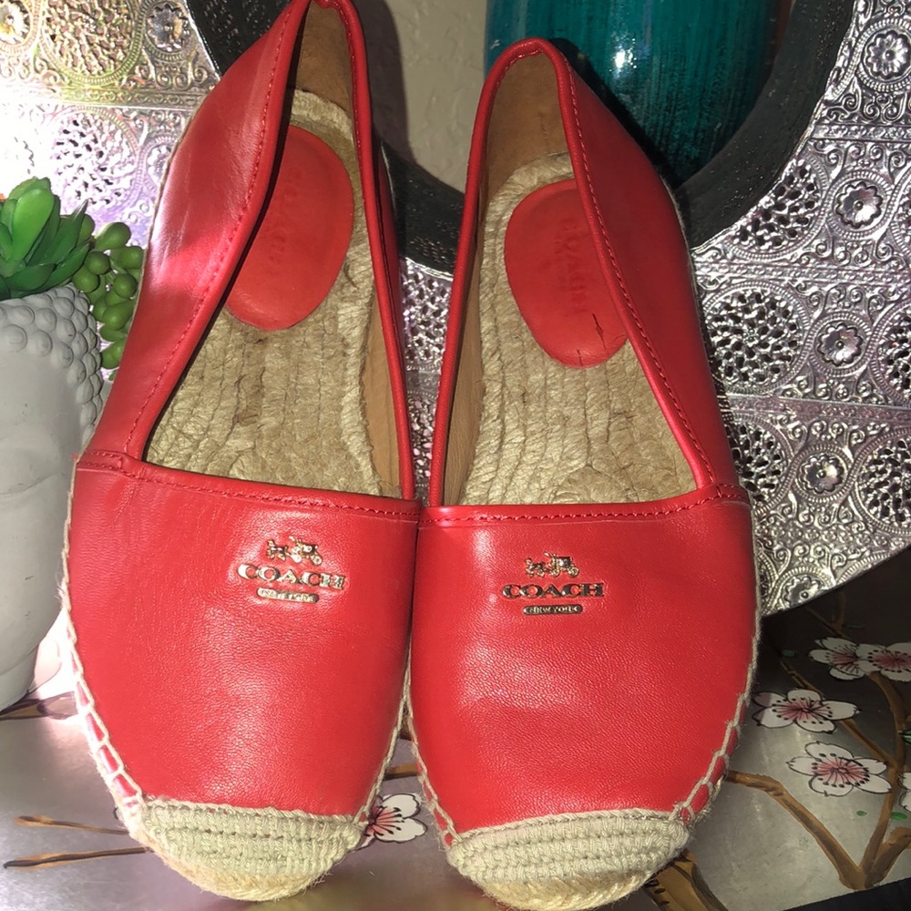 Coach Red Leather Espadrille Flats